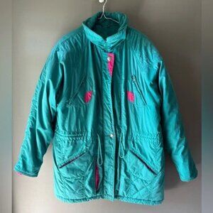 Vintage Dewnorth size M 80’s retro teal and pink jacket, front zip. Winter